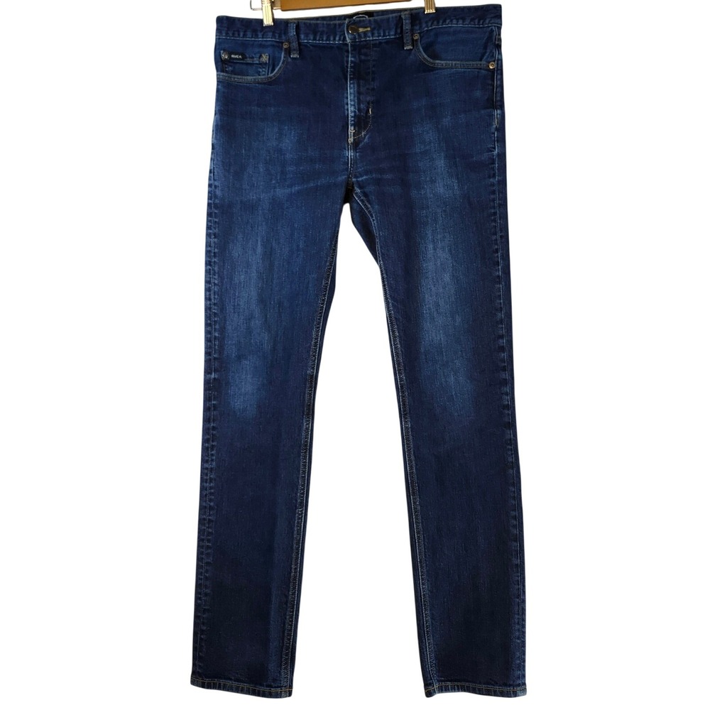 RVCA Mens‎ Slim Fit Denim Jeans Dark Wash Blue Skater Streetwear 36x31